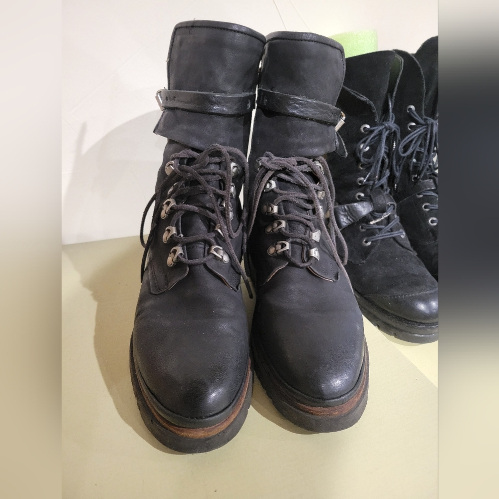 A.S.98 PIKE Black Lace-Up Combat Boots Buckle Strap 39 - Picture 2 of 5